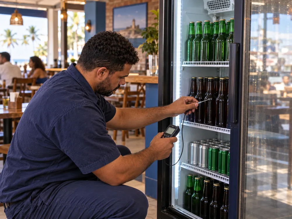 Técnico da Thermtec executando refrigeração comercial em atendimento no Ceará